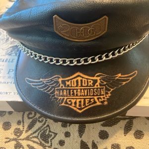 Vintage Harley Davidson leather captains hat
